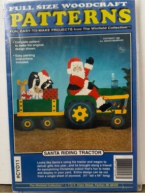 Vintage Santa Riding Tractor Plywood Wood Cut Out Guide & Pattern 41" X 64"